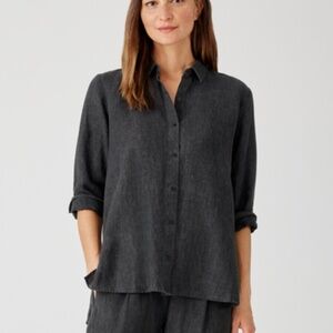 Eileen Fisher Washed Organic Linen Delave Classic Collar Shirt